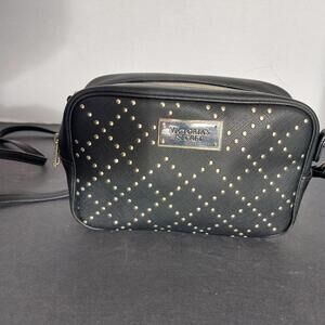 Victoria's Secret Crossbody Handbag Black & Gold 7" Small Studs Bag Purse